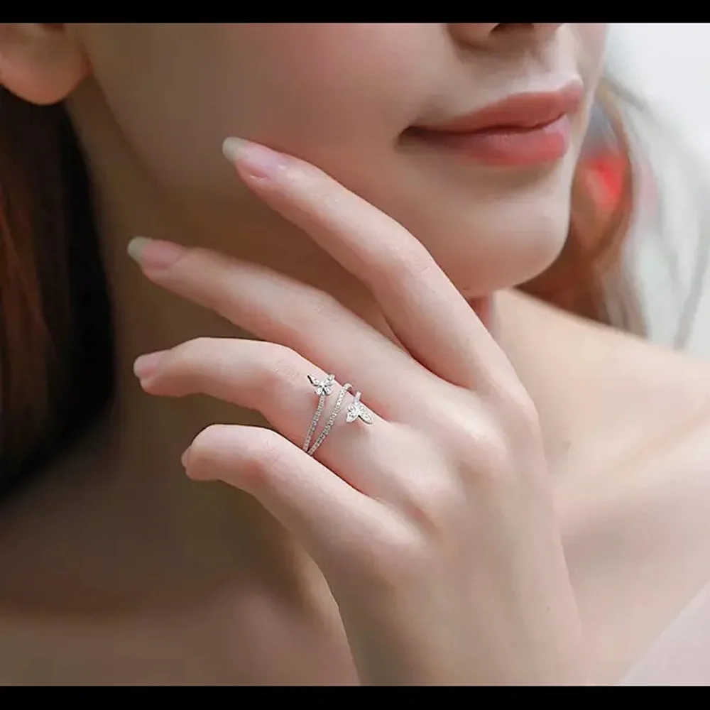 *NEW 925 Double Butterfly Ring - Silver Clear Zircon Lab Diamond